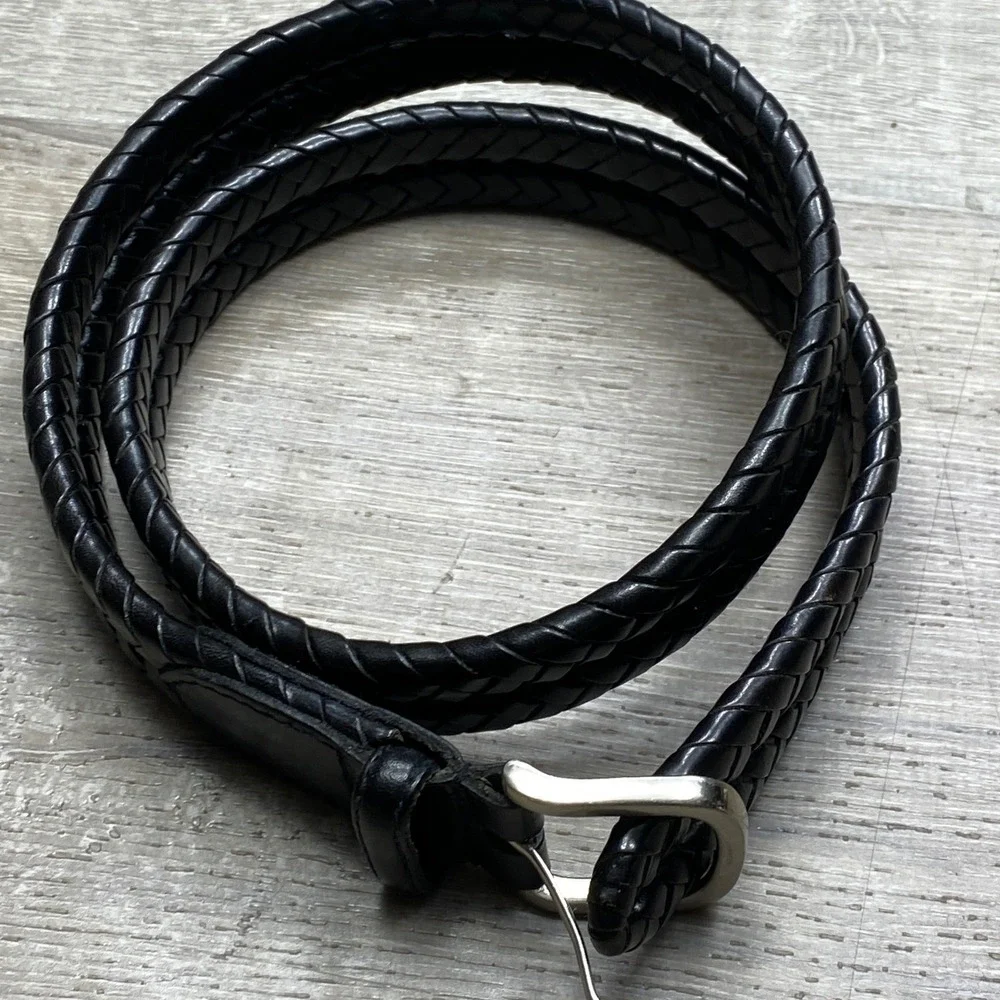 Brooks Brothers Braided Belt Mens 32 Black Genuine Leather Woven Casual Classic